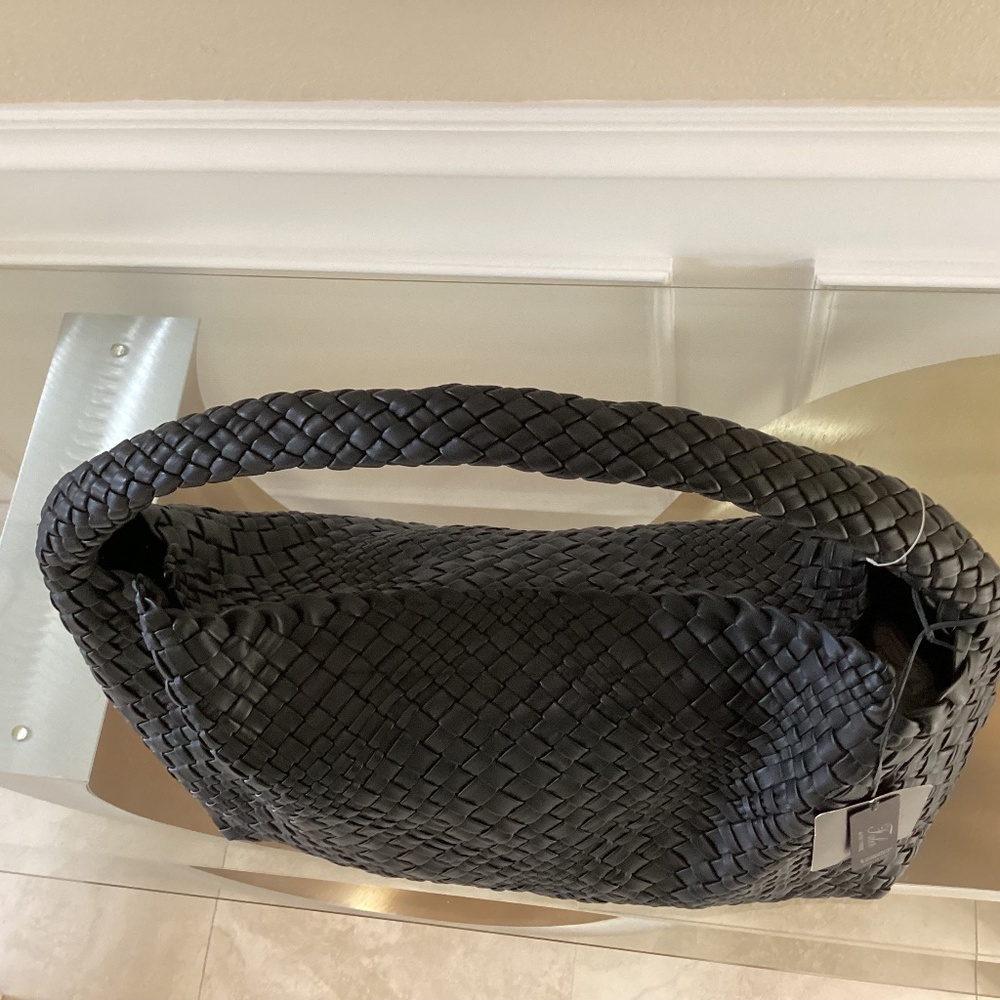 Falor Italy Handmade Black Woven Leather Large Shoulder Hobo Bag Magnetic Close - Picture 3 of 16